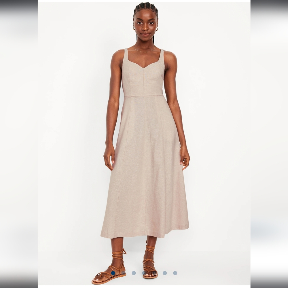 NWT Fit & Flare Sleeveless Linen-blend Midi Dress